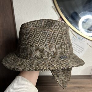 WEGNER Wear Men’s Vintage 100% Wool Tweed Fedora w/Ear & Neck Flap Neutral
